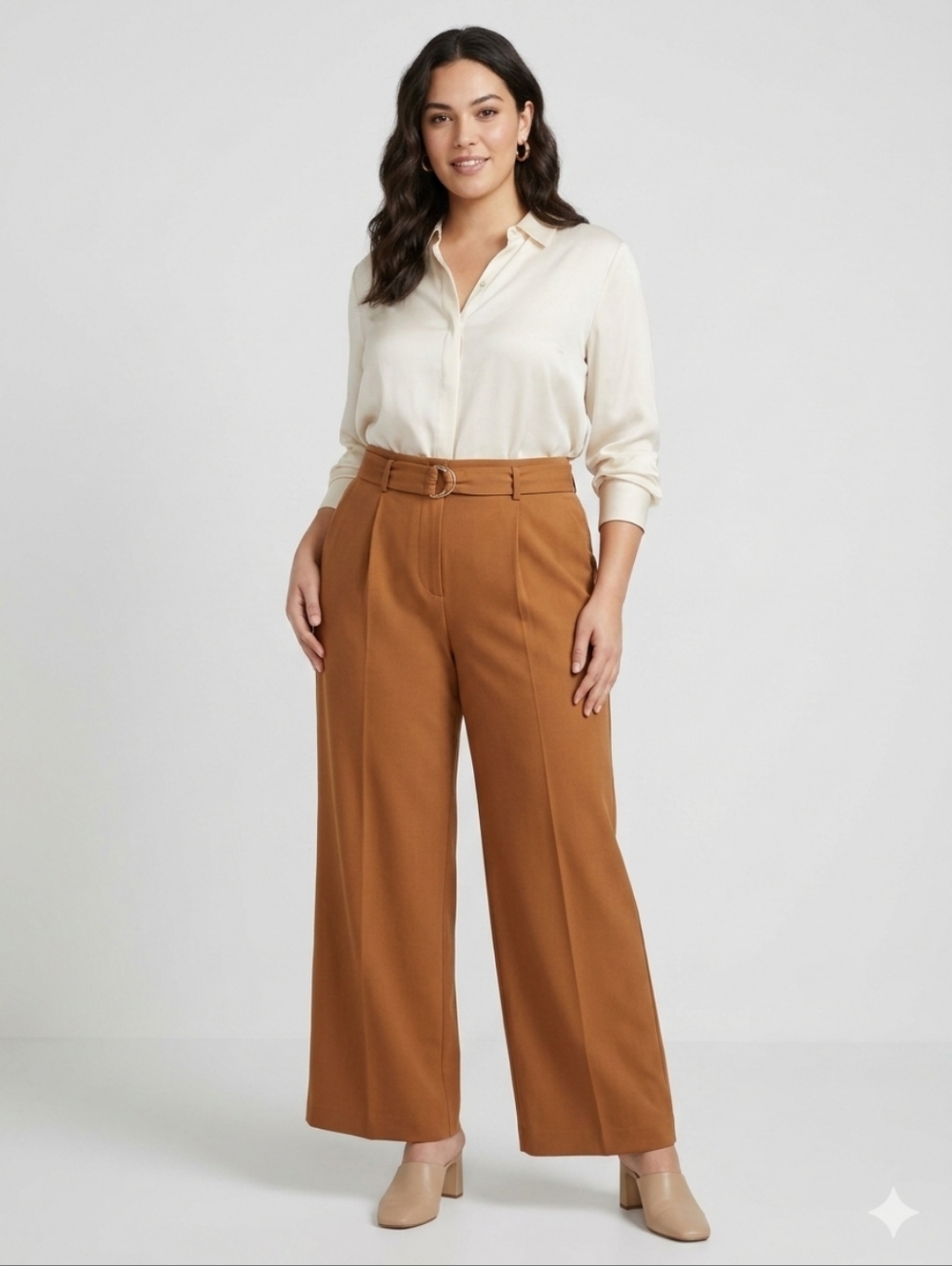 7 For All Mankind Pleated Trousers High Rise Wide Leg Camel. Size L